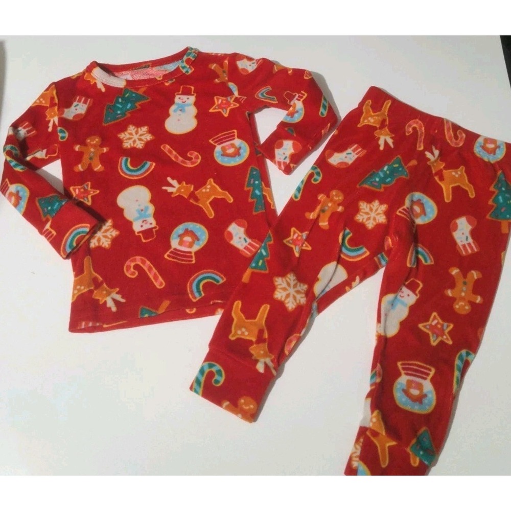 Cat & Jack Baby Girl Red Christmas Fleece Pajamas Set. Pants & Shirt. Size...